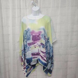 Unbranded Blouse Shawl Cape Sheer Asian Blue Purple Sheer Boho Fest OSFA